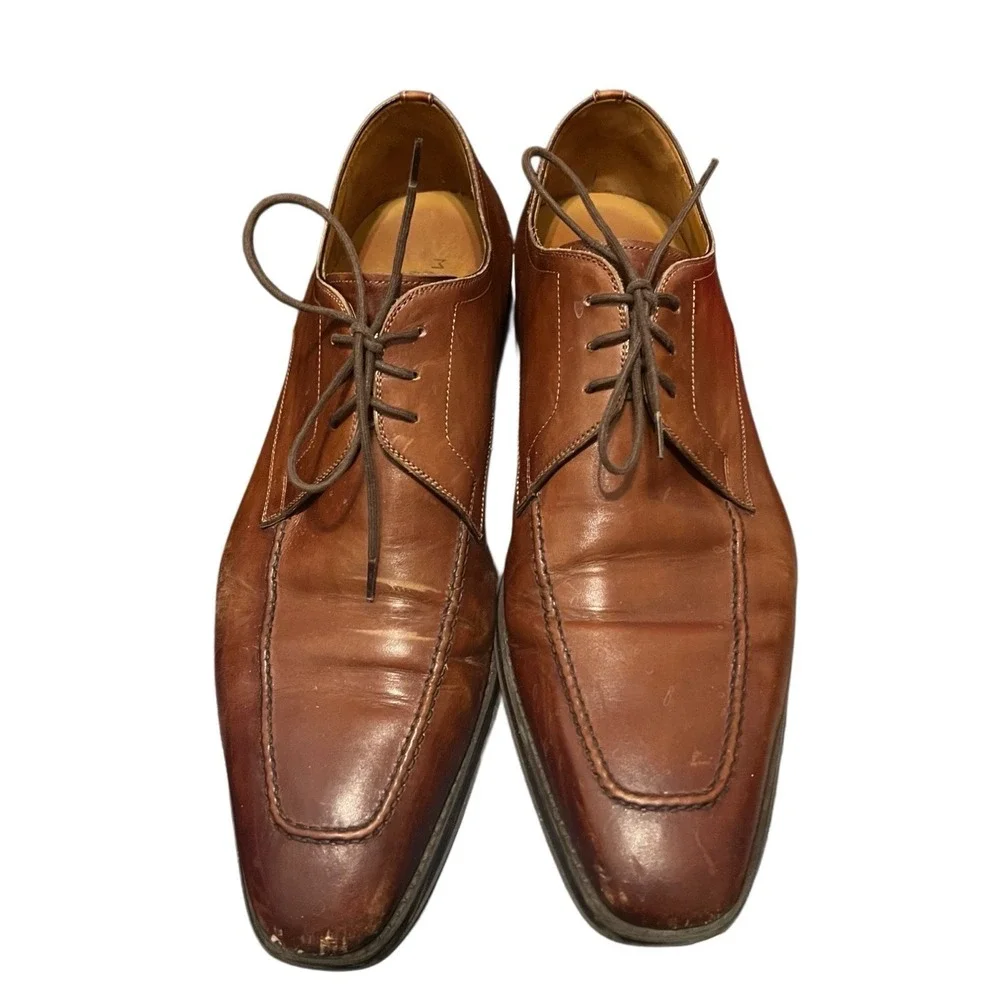 Magnanni Brown Leather Apron Toe Oxford Derby Shoes Style  display picture 1